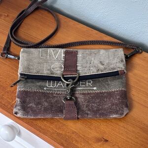 Mona B. Live Love Wander Crossbody Purse Upcycled Canvas with Vegan Leather Trim